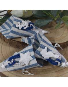 Sacchetti bomboniere tema mare cono rigato decoro gessetto