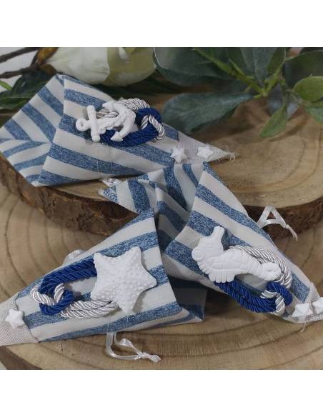 Sacchetti bomboniere tema mare cono rigato decoro gessetto