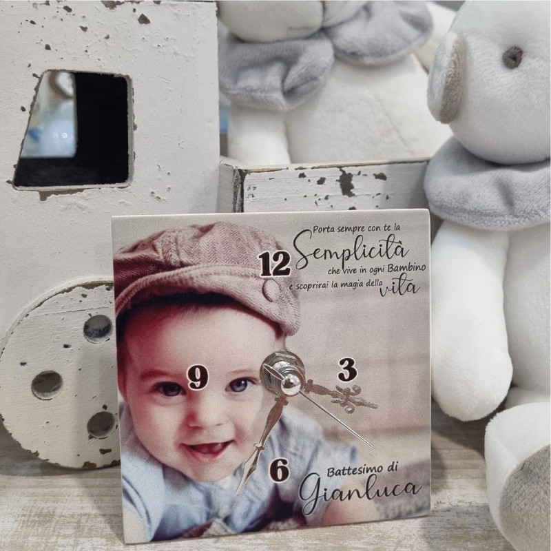 Idee bomboniere Battesimo bimbo personalizzate orologio con foto