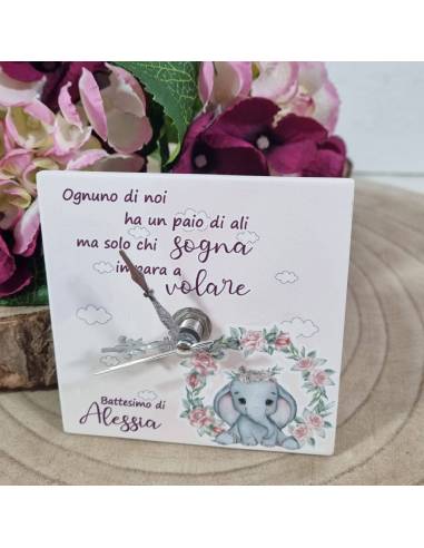 Bomboniere Battesimo bimba personalizzate elefantino orologio