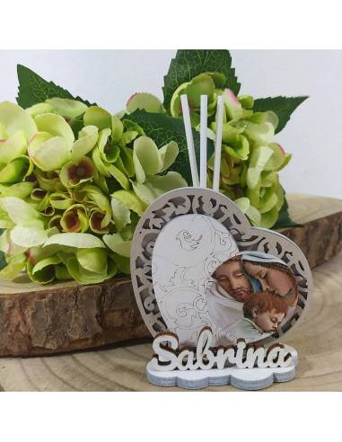 Bomboniere Battesimo profumatore ritratto cuore con la sacra famiglia