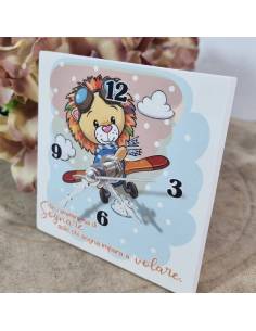 Bomboniere Battesimo bimbo orologio leone in ceramica