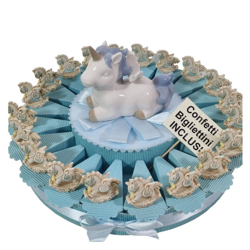Torta bomboniere Battesimo bimbo cavalluccio a dondolo animaletti unicorno