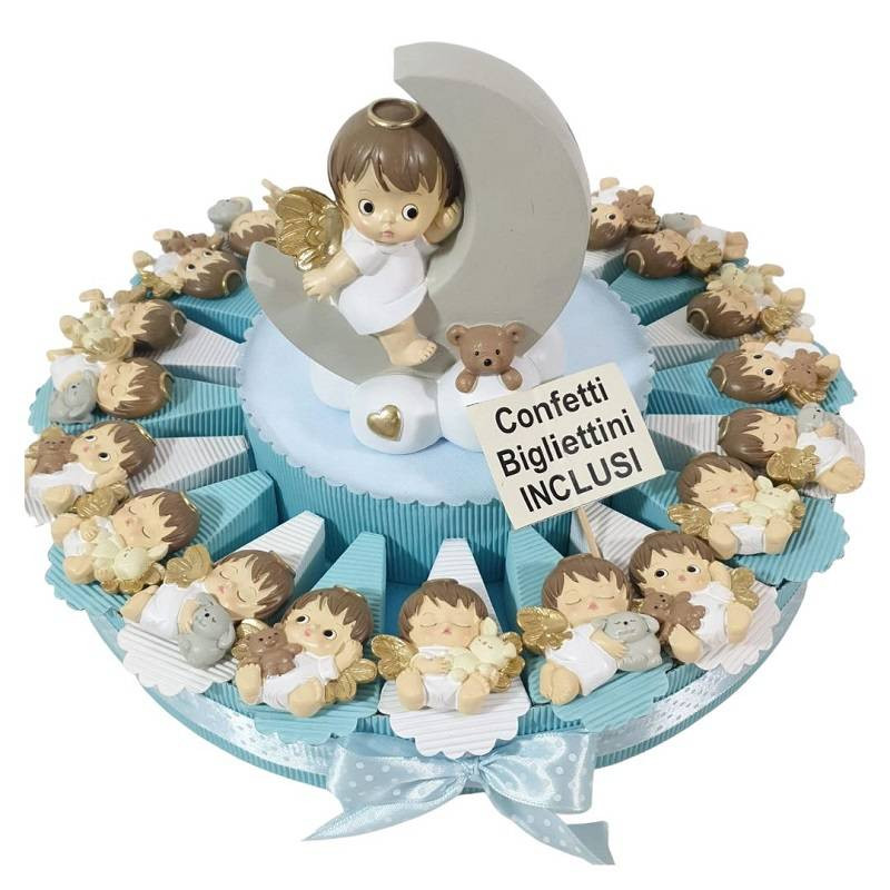 Torta bomboniere con angioletti calamite nascita battesimo comunione maschio