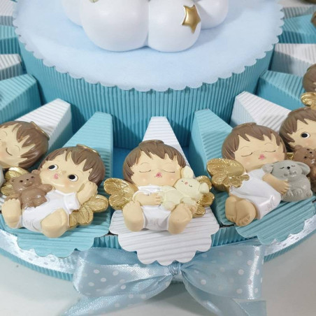 Torta bomboniere con angioletti calamite nascita battesimo comunione maschio