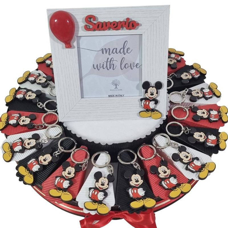 Torta bomboniere topolino portachiavi bimbo portafoto centrale