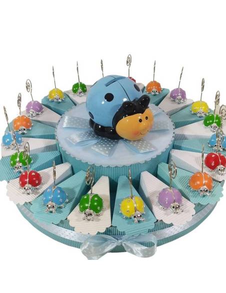TORTA BOMBONIERA COCCINELLA CLIP COLOR BOMBONIERA NASCITA BATTESIMO COMUNIONE CRESIMA COMPLEANNO