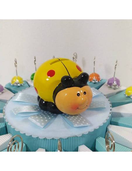TORTA BOMBONIERA COCCINELLA CLIP COLOR BOMBONIERA NASCITA BATTESIMO COMUNIONE CRESIMA COMPLEANNO