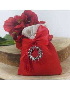 Sacchetti bomboniere laurea in stoffa corona d'alloro argentata offerta online