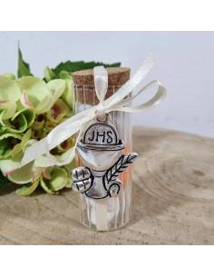 Barattolo bomboniera in Vetro con coperchi in Sughero Comunione con pendente calice