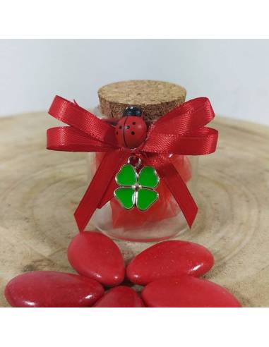 Boccaccino in vetro bomboniera laurea con ciondolo quadrifoglio