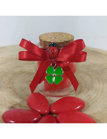 Boccaccino in vetro bomboniera laurea con ciondolo quadrifoglio