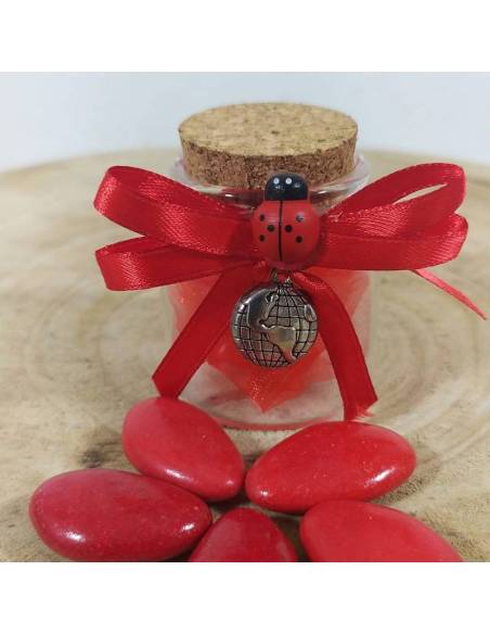 BOMBONIERA VASETTO LAUREA geografia mappamondo in zinco coccinella