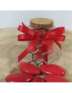 Vasetto portaconfetti laurea biologia e chimica decorato con nastro rosso con pendente a forma molecola