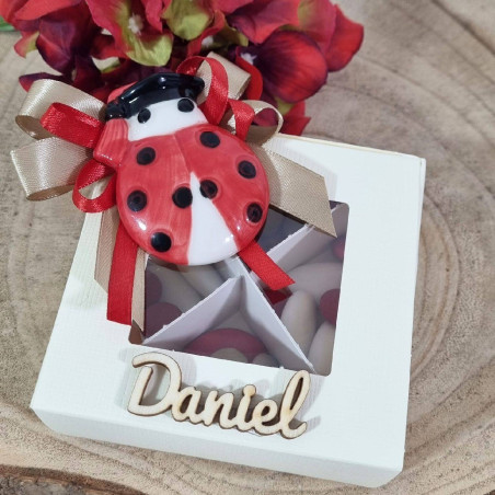 Bomboniere coccinella porcellana calamite con scatola personalizzata