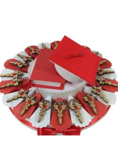 Torta bomboniere laurea farmacia portachiavi caduceo in legno confetti inclusi
