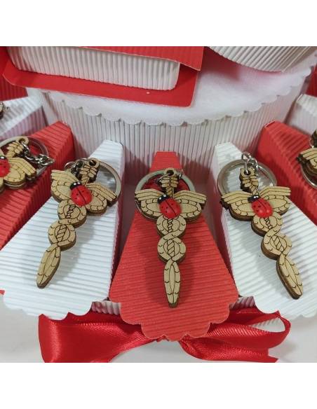 Torta bomboniere laurea farmacia portachiavi caduceo in legno confetti inclusi