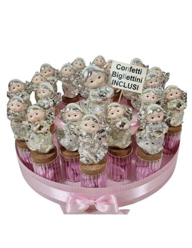 Bomboniere angeli Battesimo bimba vasetto portaconfetti a torta