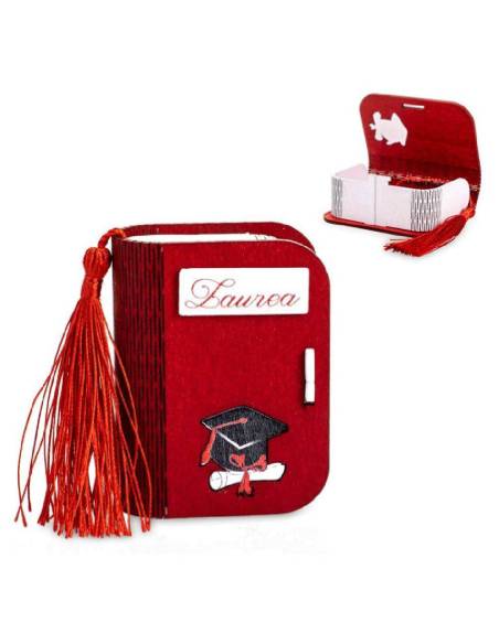 Libro laurea portaconfetti in legno con nappa rossa