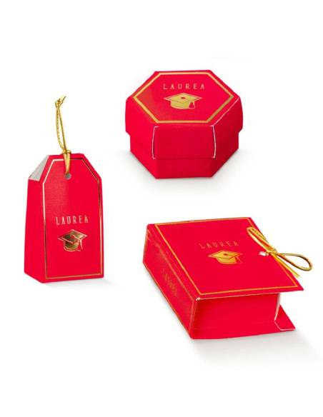 Portaconfetti laurea originali rossi con tocco dorato