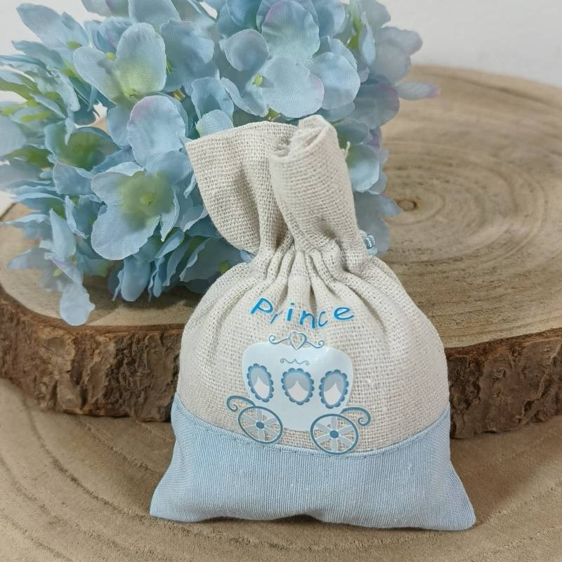 Sacchetti portaconfetti Battesimo maschio carrozza principe offerte