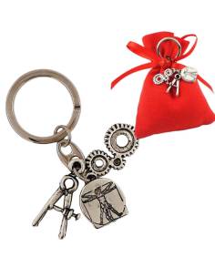 Portachiavi compasso uomo vitruviano e ingranaggi per confezionare bomboniere laurea Ingegneria