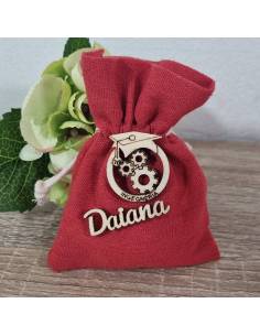 Bomboniera sacchettino ingranaggi per ingegneria meccanica con nome