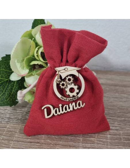 Bomboniera sacchettino ingranaggi per ingegneria meccanica con nome