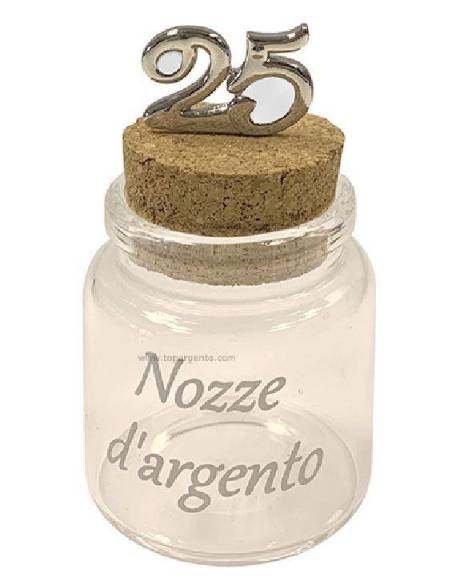 Bomboniere 25 anniversario matrimonio vasetti vetro con spillone