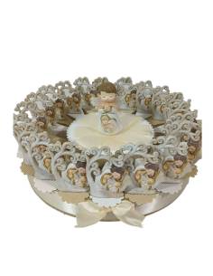 Torta bomboniere Battesimo Sacra Famiglia albero della vita glitter