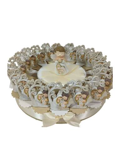 Torta bomboniere Battesimo Sacra Famiglia albero della vita glitter