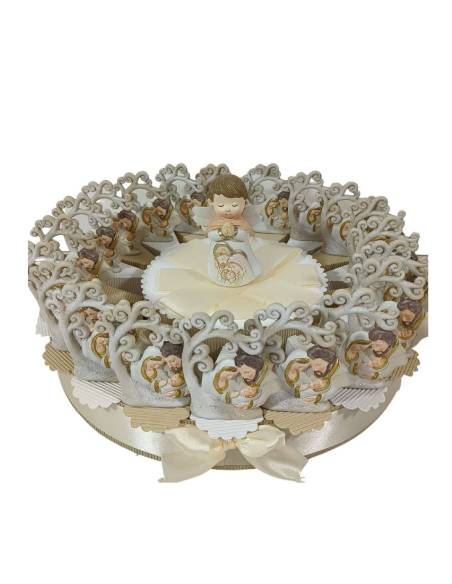 Torta bomboniere Battesimo Sacra Famiglia albero della vita glitter