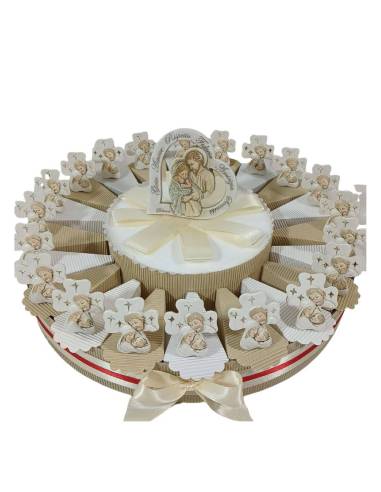 Torta bomboniere croce Sacra Famiglia statuetta e centrale compreso