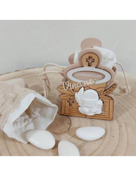 Scatole portaconfetti Comunione calice legno gessetto centrale