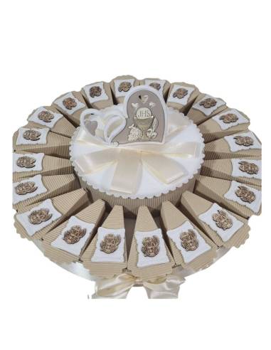 Bomboniera Comunione torta porta confetti pergamena calice