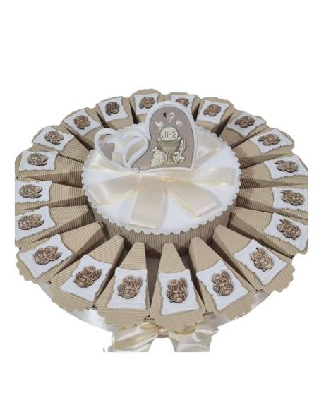 Bomboniera Comunione torta porta confetti pergamena calice