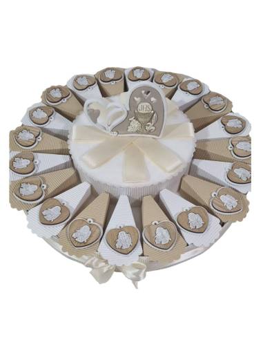 Bomboniera per Comunione torta con cuore confetti + bigliettino