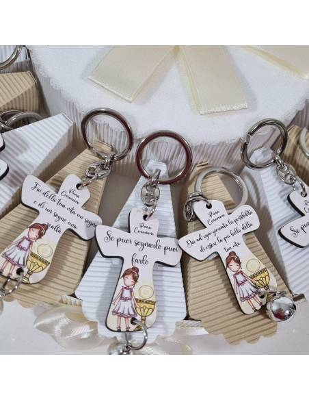 Bomboniere Prima Comunione portachiavi Bambina preghiera Tao
