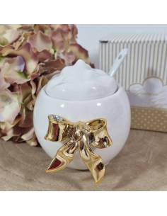 Bomboniere matrimonio utili zuccheriera con fiocco dorato