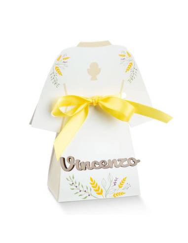 Scatoline portaconfetti Comunione tunica personalizzate con nome legno