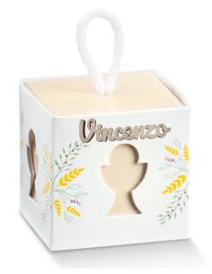 Scatolina portaconfetti comunione sagoma calice con nome legno