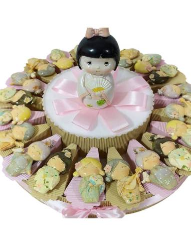 Bomboniere torta giapponesina geisha magnete per nascita battesimo compleanno bimba comunione cresima