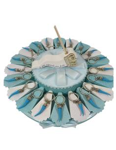 Torta bomboniere Battesimo bimbo corno azzurro e argentato
