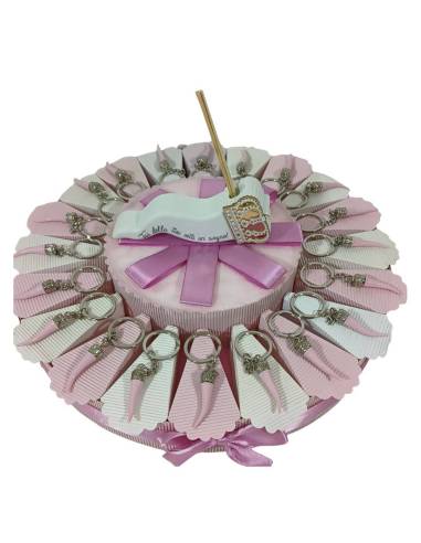 Torta bomboniere Battesimo bimba corno rosa e argentato| Sindy Bomboniere