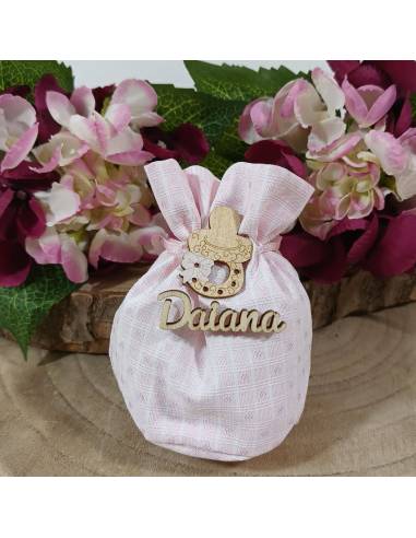 Sacchetti nascita bimba ciuccio in legno