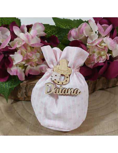 Sacchetti nascita bimba ciuccio in legno