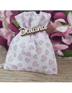 Bomboniere nascita bimba sacchetto portaconfetti cuori nome