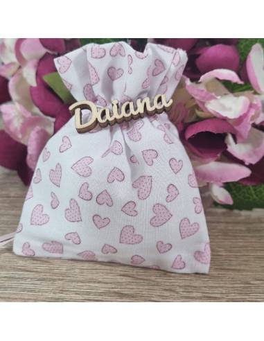Bomboniere nascita bimba sacchetto portaconfetti cuori nome