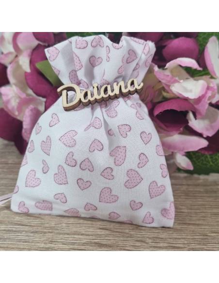 Bomboniere nascita bimba sacchetto portaconfetti cuori nome