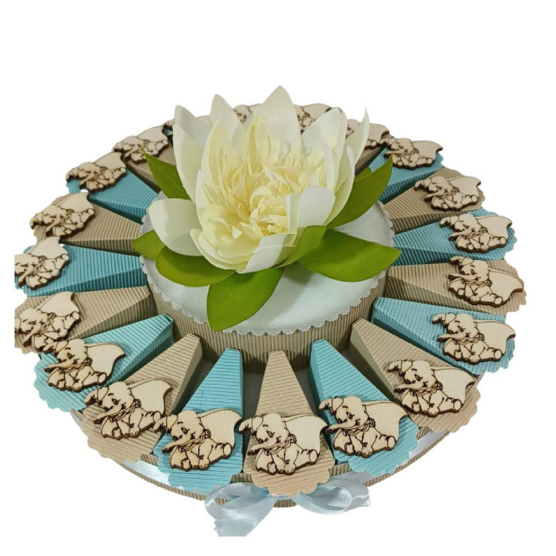 Torta bomboniera Dumbo portaconfetti tag in legno